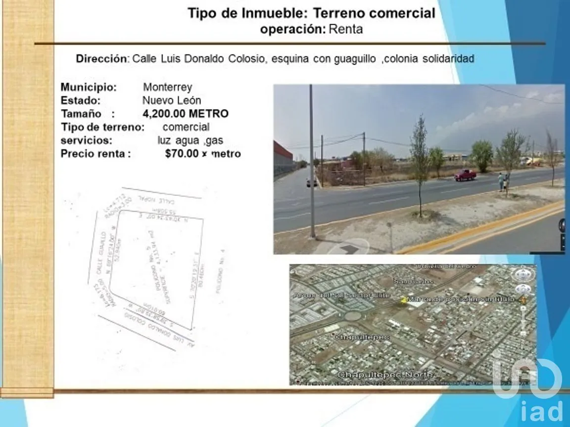 Terreno en Renta en Barrio Antiguo Cd. Solidaridad, Monterrey, Nuevo León | NEX-274715 | iad México | Foto 1 de 1